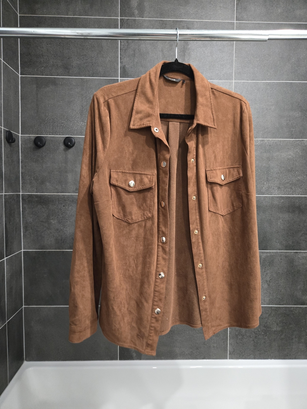 Womens Suede-Feel Button Front Jacket in Cognac